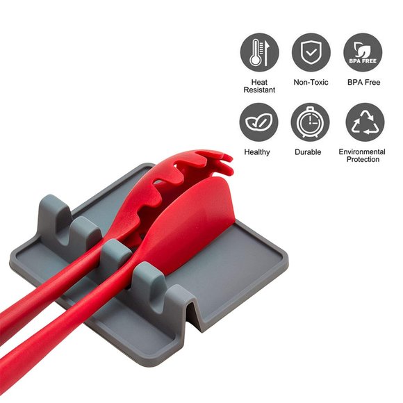 Silicone Heat Resistant Multiple Utensil Rest With Drip Pad (Gray) - Picture 3 of 4